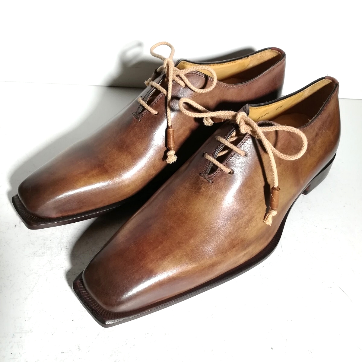 d0256 【未使用に近い】 ★ステファノブランキーニ Stefano Branchini★ ホールカットシューズ 6 1/2 茶 ブラウン 革靴拍卖