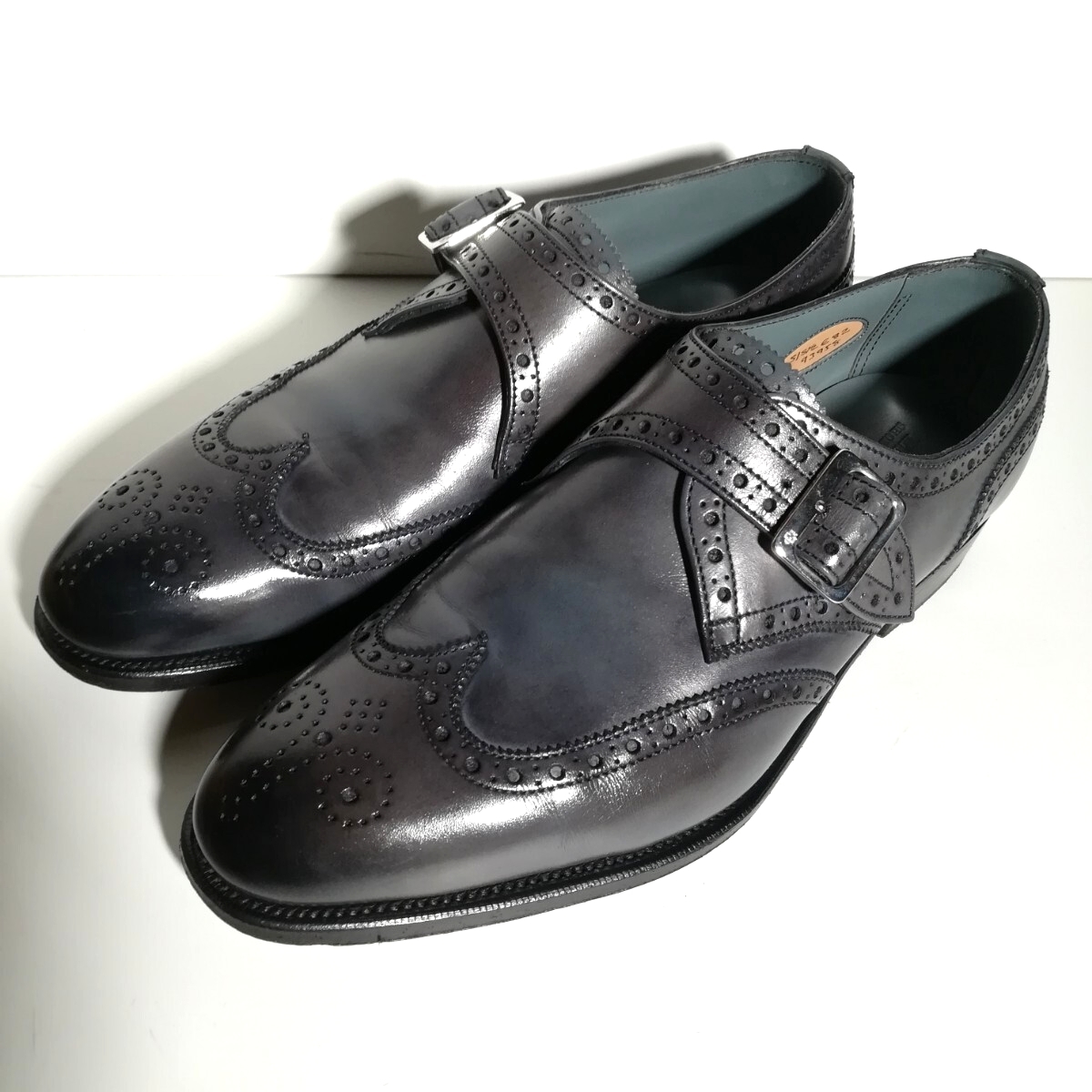 d0268 【美品】 ★エドワードグリーン Edward Green★ モンクストラップ 5 5 1/2 E82 グレー ドレスシューズ ビジネス 高級革靴 本革拍卖