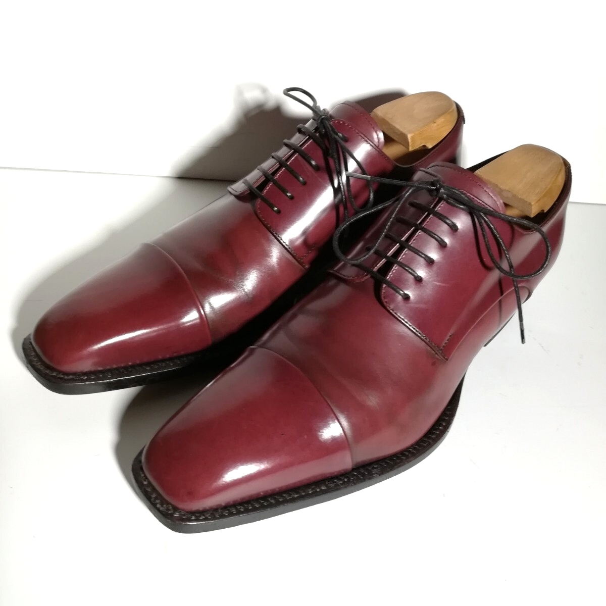 d0254 ★ステファノビ Stefano Bi★ ステファノ・ビ ストレートチップ 7 25.5cm程度 ボルドー系 ドレス 高級革靴 本革 ISETAN 伊勢丹拍卖