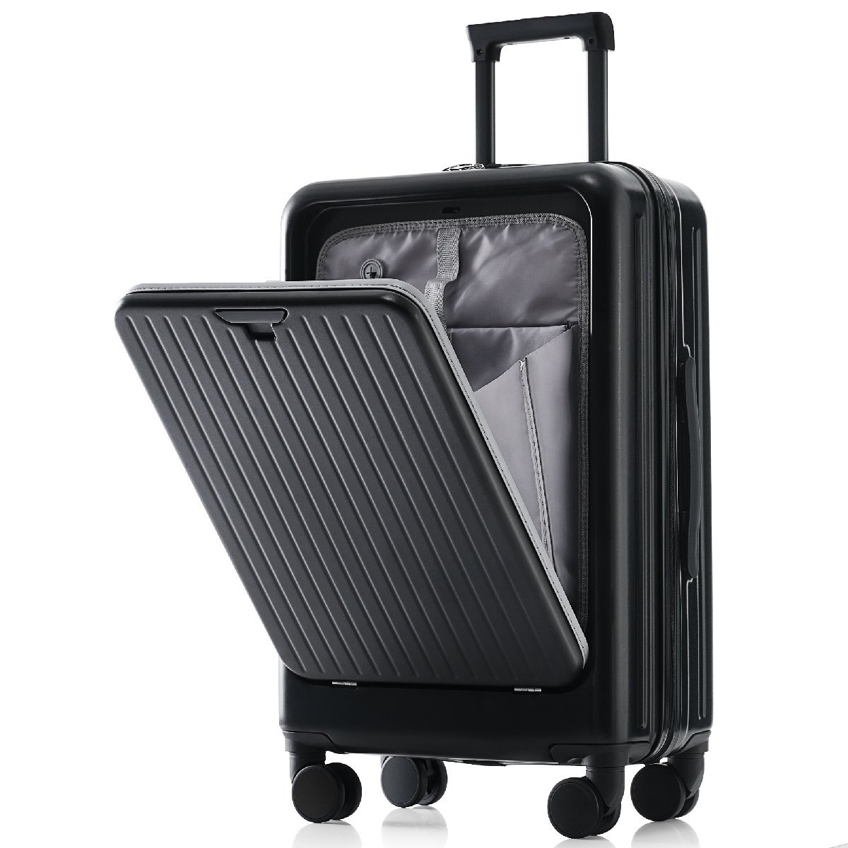 スーツケース Mサイズ フロントオープン ストッパー付き USBポート付き カップホルダー付き キャリーバッグ キャリーケースQD25拍卖