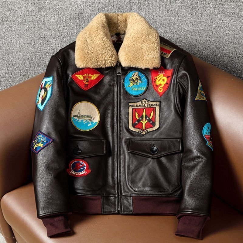 ●G-1 刺繍 フライトジャケット 牛革 カウハイド 本革 メンズファッション レザージャケット 革ジャン レザーコート 厚手拍卖