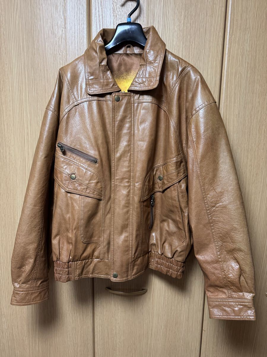 GIANNI VALENTINO レザージャケット ジャンニバレンチノ 革ジャン ブラウン LL ITALY製 J-490拍卖