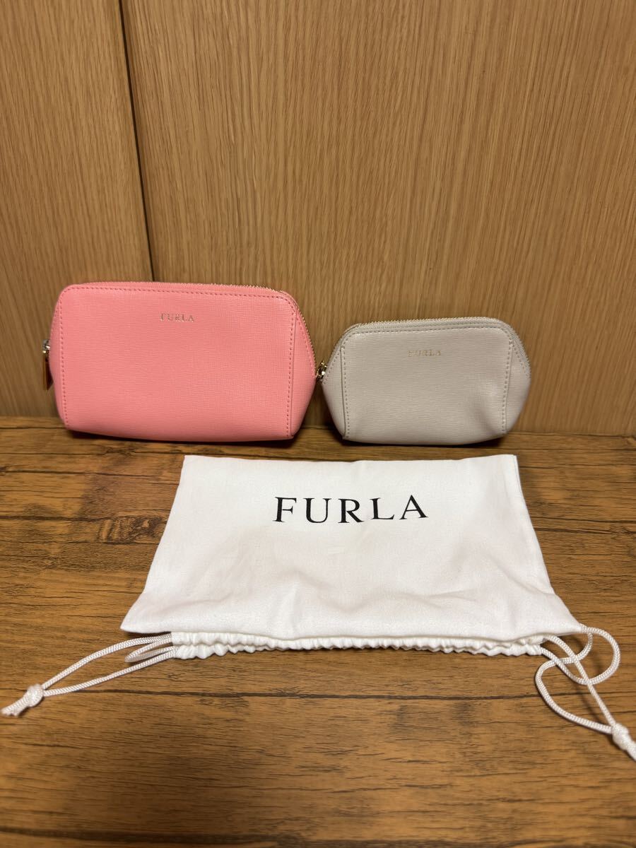 FURLA ポーチ2点セット フルラ 化粧ポーチ 小物入れ ピンク グレー J-501拍卖