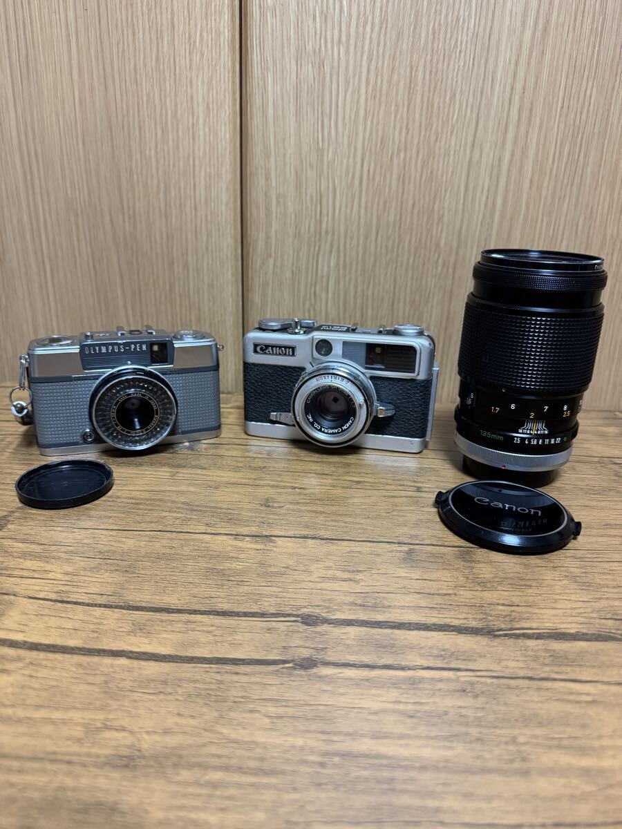【ジャンク】OLYMPUS PEN EES2 フィルムカメラ Canon demiEE17 フィルムカメラ CANON LENS FD 135mm 1:2.5 レンズ 3個まとめて J-514拍卖