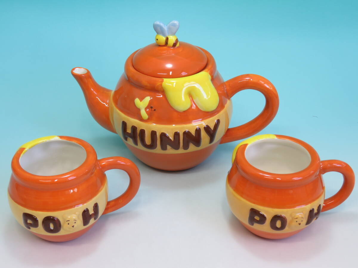 ウィニー・ザ・プー TEA SET ティーセット 陶器製 3点セット HUNNY POT ハニーポット & CUP カップ DISNEY ディズニー くまのぷーさん拍卖