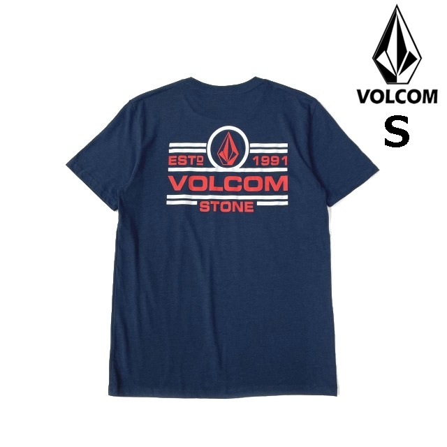 売切り【正規新品】VOLCOM ボルコム◆半袖 Tシャツ スケート サーフ ストーンロゴ バックプリント 男女兼用(S)紺 250617-B拍卖