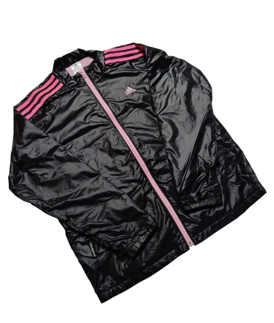 (sp111)美品 adidas CLIMAPROOF アディダス クライマプルーフ ジャケット ジップアップ レディース サイズL ブラック/ピンク 拍卖
