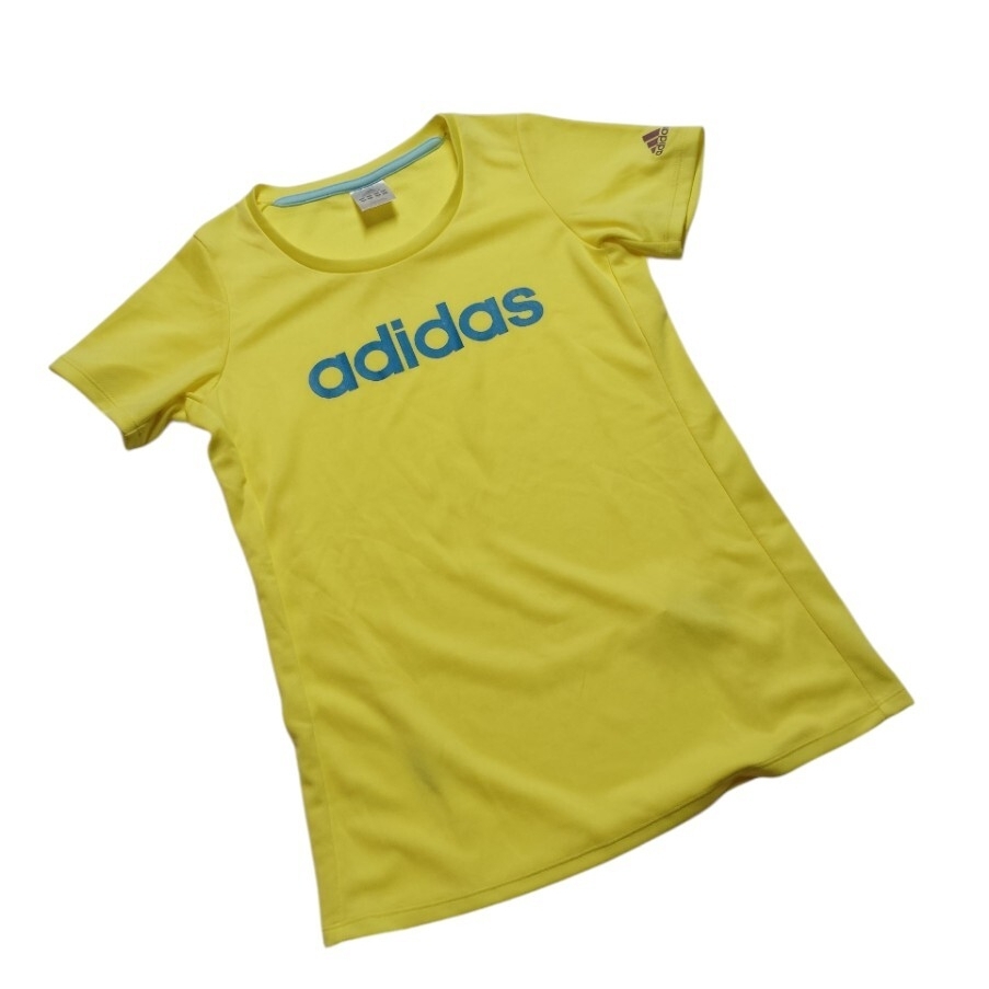 (sp101) アディダス adidas 半袖Tシャツ イエロー レディース サイズM  ランニング トップス ロゴT 匿名配送拍卖