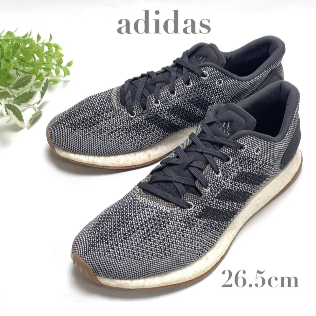 adidas アディダス ピュアブースト ジョギング ランニング シューズ スニーカー 靴 グレー レースアップ ローカット ロゴ メンズ 26.5cm拍卖
