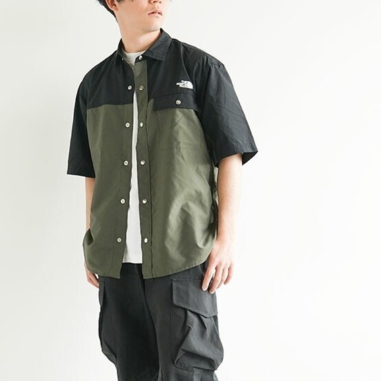 THE NORTH FACE/ザ ノースフェイス/ S/S Nuptse Shirt/ショートスリーブ ヌプシシャツ/NR22331/ニュートープ/ナイロン半袖シャツ/XLサイズ拍卖