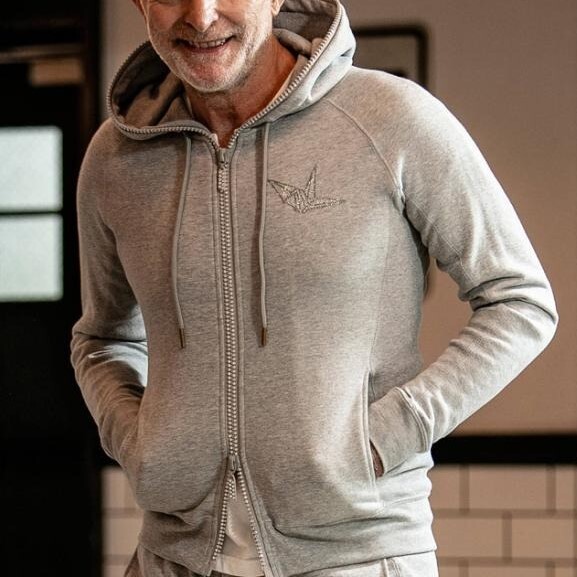 1PIU1UGUALE3 RELAX/ウノピウウノウグァーレトレ リラックス/ラインストーン ジップパーカー/フルジップフーディ/ダブルジップ/グレー拍卖