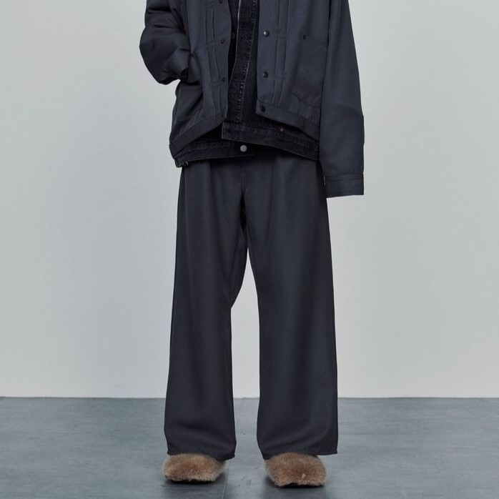 JieDa/ジエダ/日本製/WIDE ONE TUCK STRAIGHT PANTS/ワイドワンタックストレートパンツ/グレ-ステッチ/ビッグ/オーバーサイズ拍卖