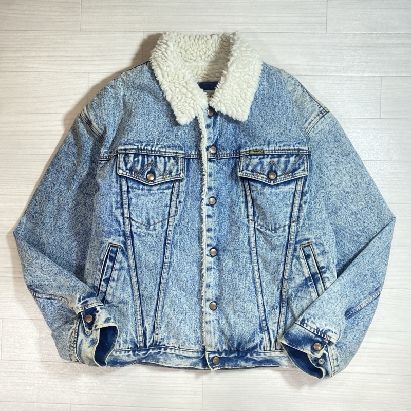 Wrangler/ラングラー/90s前後/ケミカルウォッシュ/ボアランチ/デニムトラッカージャケット/3rd Type/4ポケット/身頃裏総裏ボア/Lサイズ拍卖