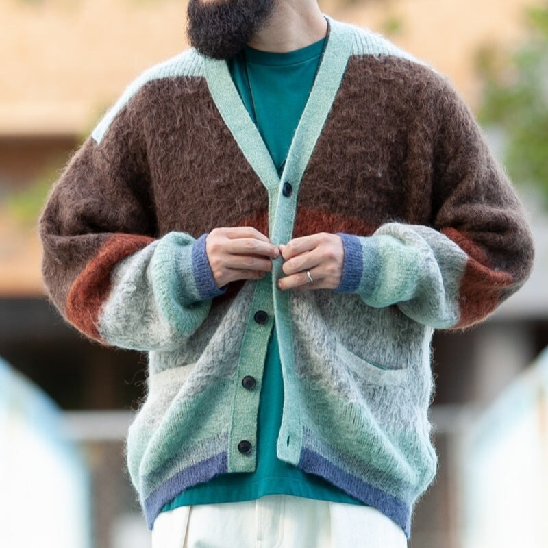 YOKE/ヨーク/23AW/MOHAIR BORDER CARDIGAN/モヘアボーダーカーディガン/マルチカラー/ボーダー/オーバーサイズ/モヘヤ/サイズ3拍卖