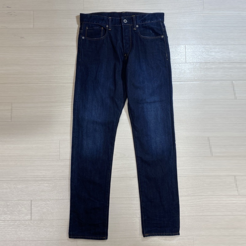 G-STAR RAW/ジースターロゥ/3301 TAPERED/スリムテーパード デニムパンツ/インディゴブルー/ボタンフライ/革パッチ/ビンテージ加工/31×32拍卖