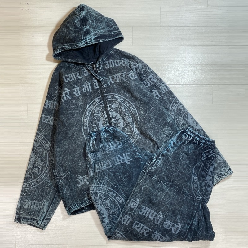 Amina/アミナ/セイザメンズジャケット+セイザメンズパンツ/エスニック セットアップ/総柄/ムラ染め/ジップアップパーカー+サルエルパンツ拍卖