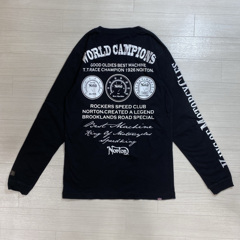 NORTON/ノートン/エンブロイダリー&ラバープリントデザイン ロングスリーブT/刺繍/バイカー/バイクメーター/アームプリント/袖リブ/L拍卖