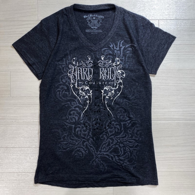 HARD ROCK CAFE/ハードロックカフェ/ゴシック刺繍×プリント/VネックTシャツ/Y2Kデザイン/00s/ギタープリント拍卖