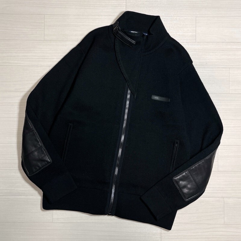 POLO by Ralph Lauren/ポロバイ ラルフローレン/レザーエルボーパッチ×チンストラップ付き/ジップアップウールニットジャケット/Lサイズ拍卖