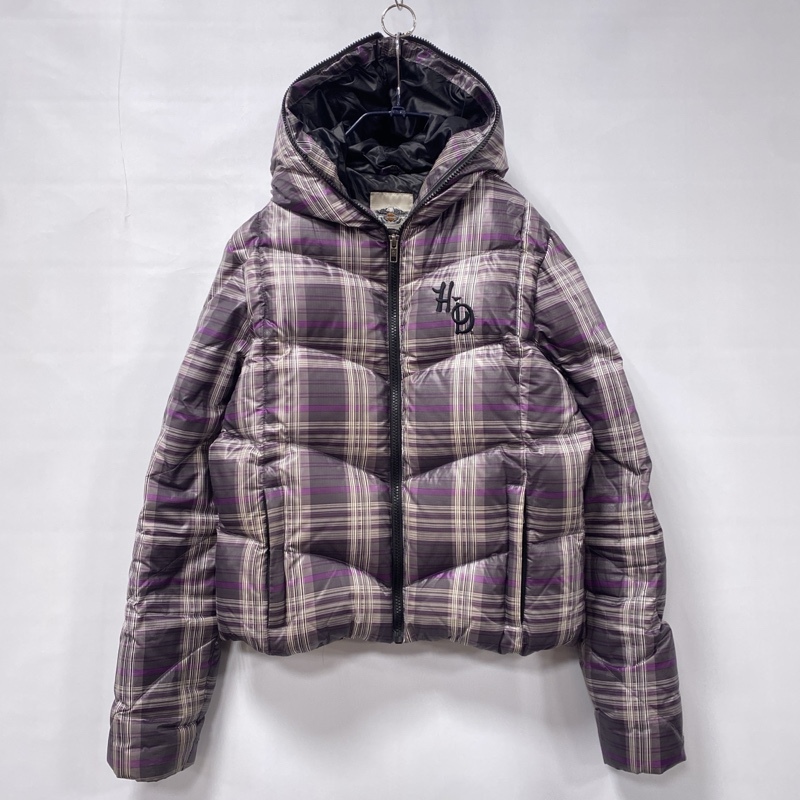 HARLEY DAVIDSON/ハーレーダビッドソン/上質ダックダウンジャケット/チェック柄/タータン/HD刺繍/バイカー/極暖/ファスナーポケット拍卖