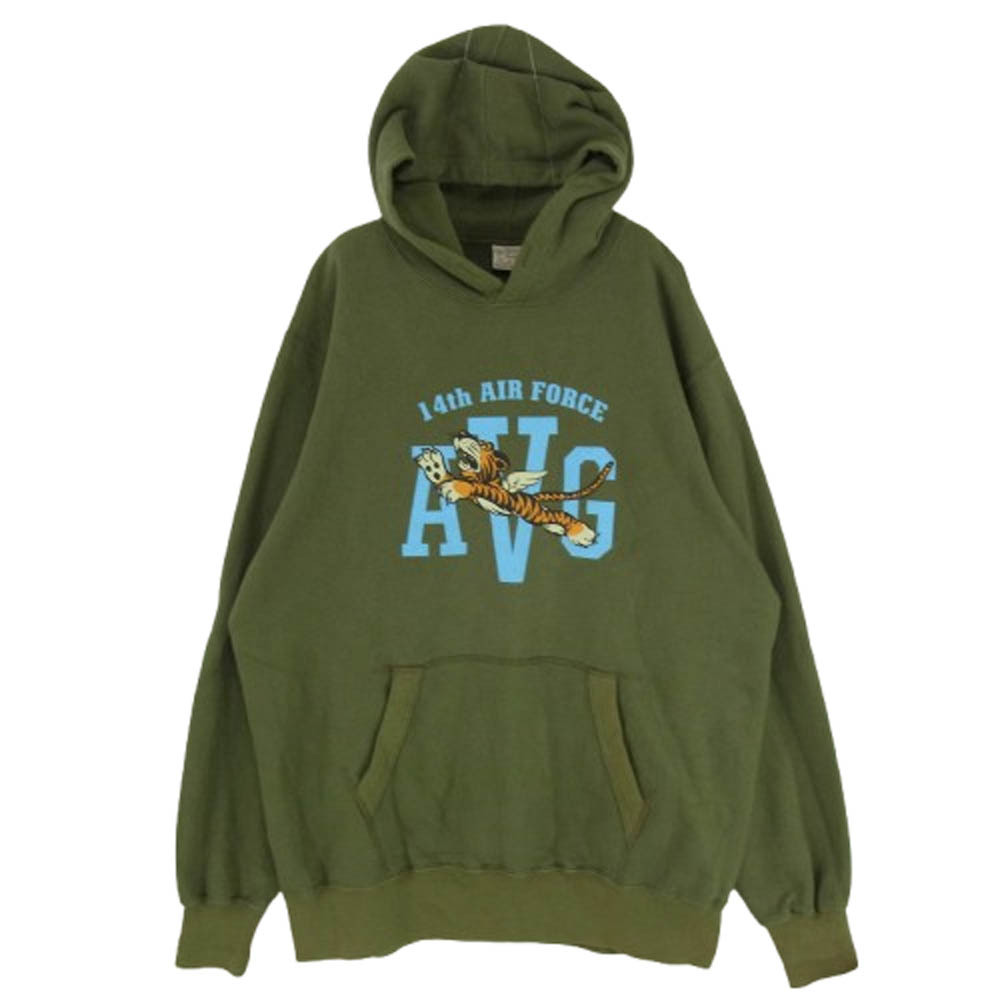 Buzz Rickson's バズリクソンズ 14th AIR FORCE プリント プルオーバー スウェット パーカ モスグリーン系 XXL【中古】拍卖