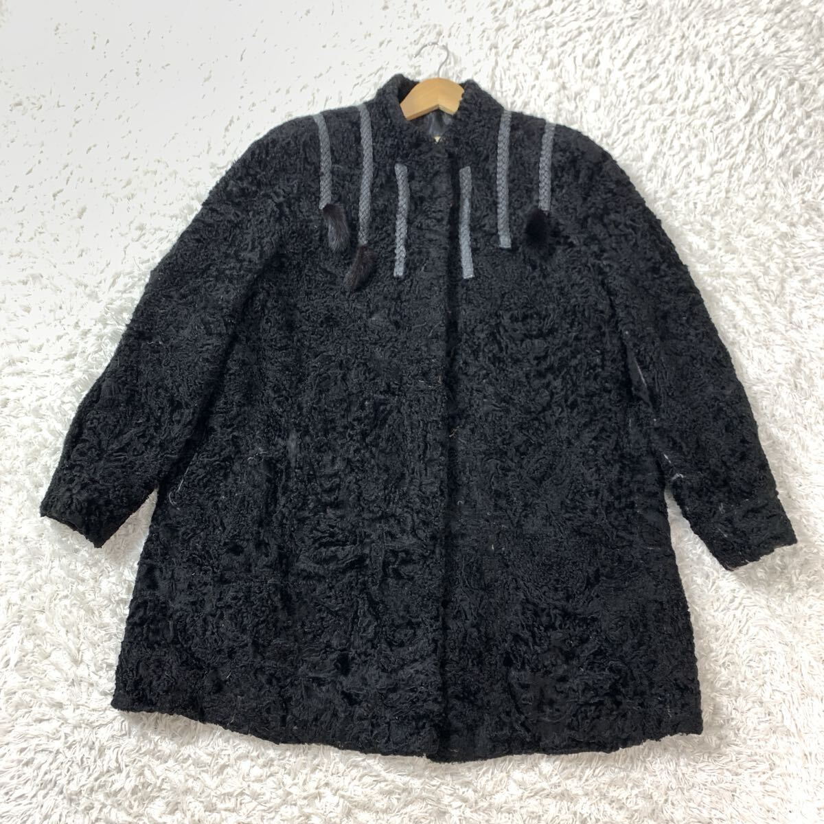 EMBA エンバ コート ロングコート ファーコート 黒 ブラック ペルシャンラム YA253拍卖