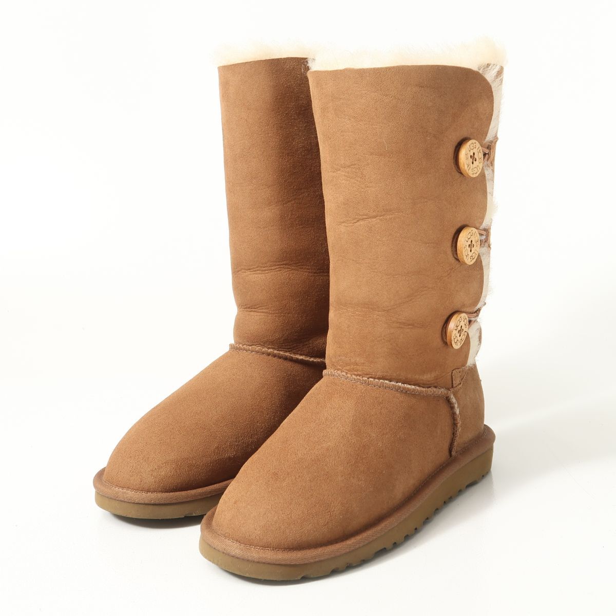 GS3599▲UGG アグ BAILEY BUTTON TRIPLET ベイリーボタン トリプル シープスキン ムートンブーツ ミドルブーツ キッズUSA4/21.5cm 靴拍卖