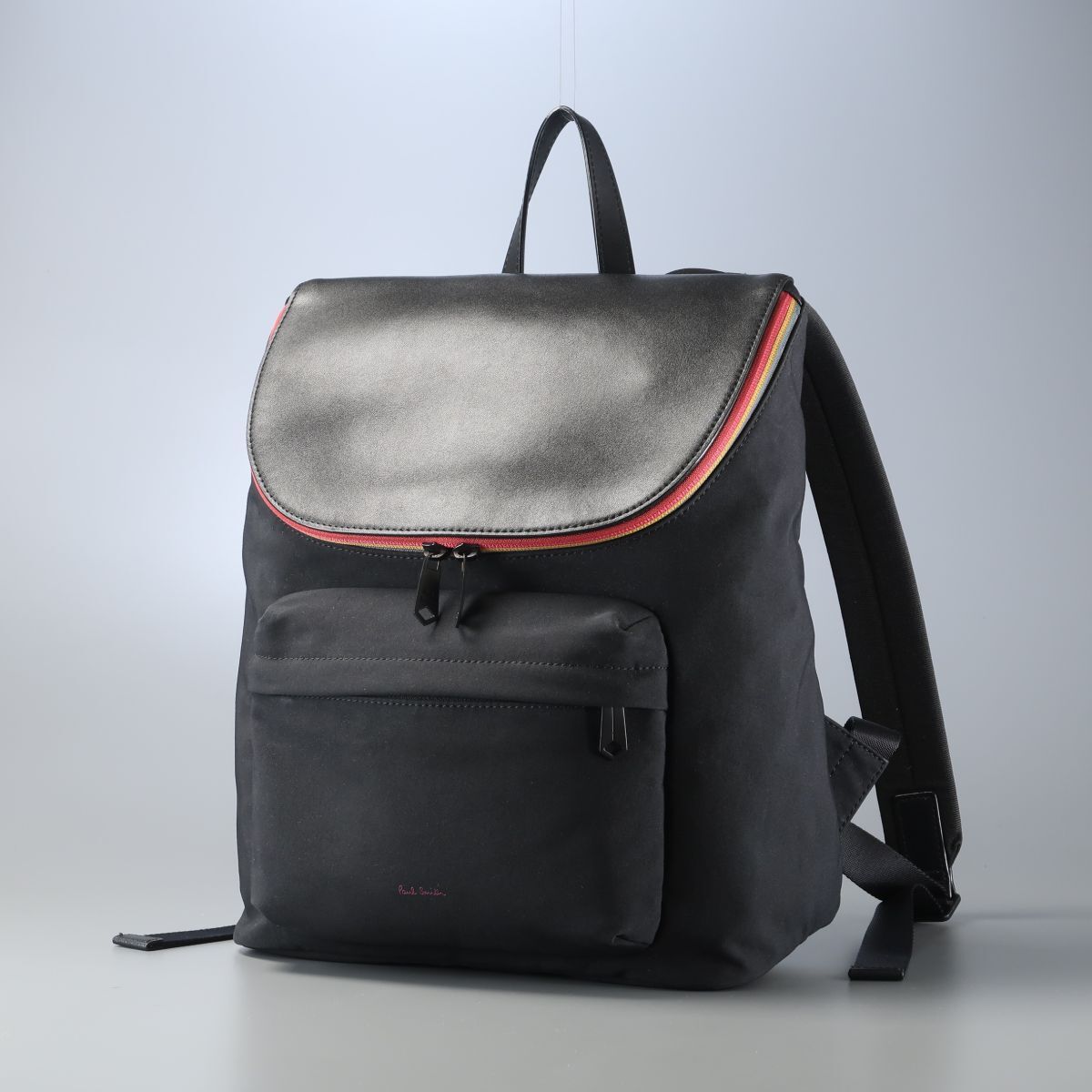 MI1590▲Paul Smith ポールスミス レザートリム ストライプジップ バックパック リュックサック デイパック 鞄 ブラック系拍卖