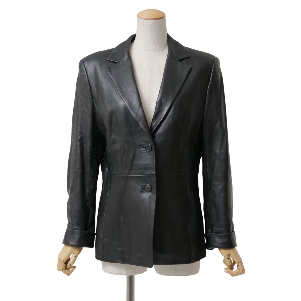 TJ3248》Aquascutum アクアスキュータム 羊革 本革 レザージャケット テーラードジャケット 長袖 ブラック系拍卖