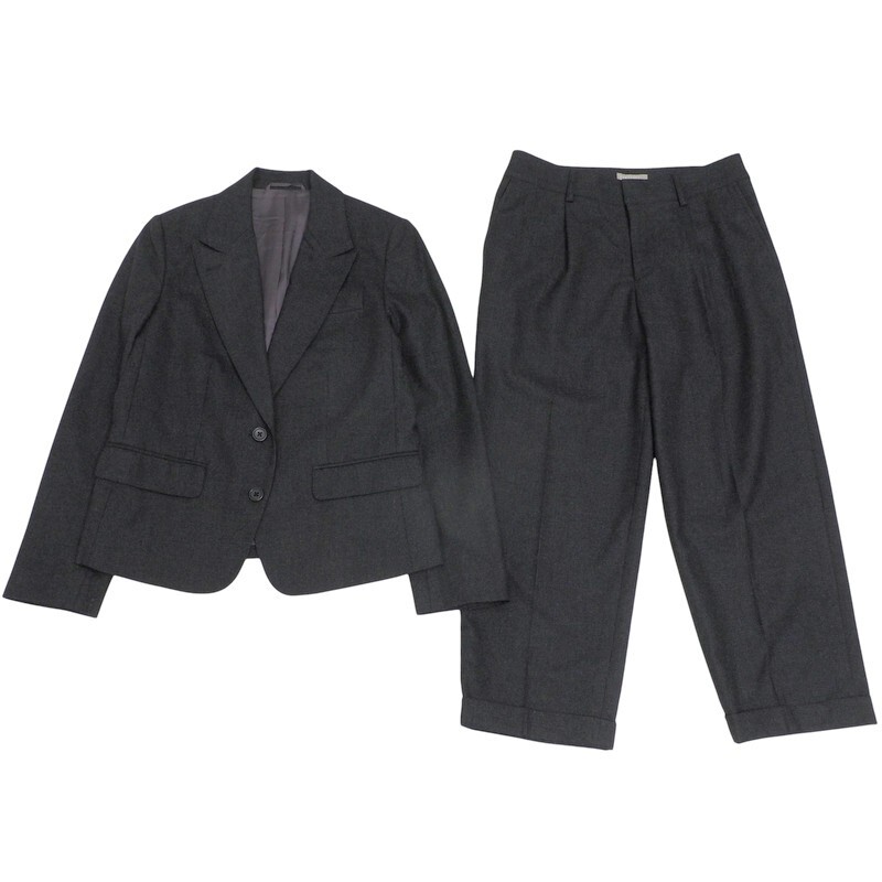 TJ3096#マーガレットハウエル*セットアップスーツ*シングルテーラードジャケット+1タックテーパードパンツ*グレンチェック*グレー系*1,2拍卖