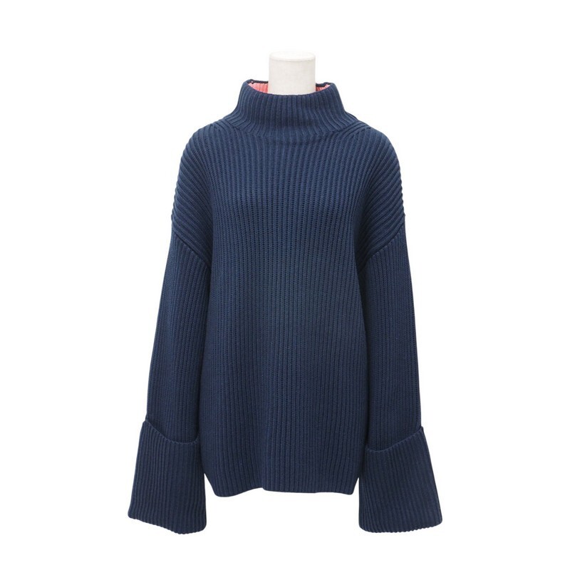 MH9965〇未使用*バーバリー BURBERRY LONDON ENGLAND*コットンカシミヤ*リブ*厚手*ハイネック ドロップショルダー*オーバーサイズ*ニット*S拍卖