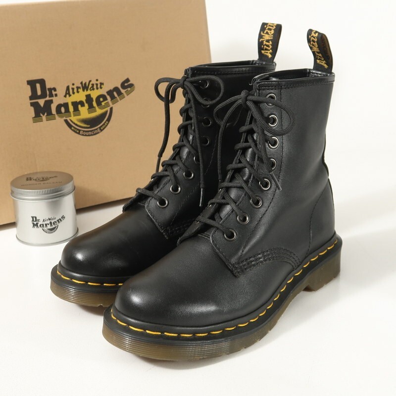 MI2198▼ドクターマーチン Dr.Martens*11821*8ホールブーツ レザー レースアップ ショートブーツ UK4 ブラック 艶出しクリーム付き拍卖