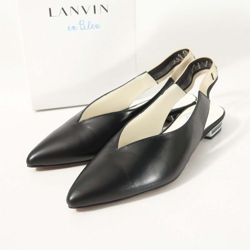 MI2156▼未使用▼ランバンオンブルー/LANVIN en Bleu*2649 ポインテッドトゥ スリングバック バックストラップ レザーパンプス 靴 23.5 黒拍卖