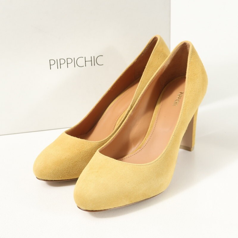 GS0923▼未使用▼ピッピシック PIPPICHIC*スエードレザー パンプス 靴 37(24.0cm相当) チャンキーヒール イエロー系拍卖