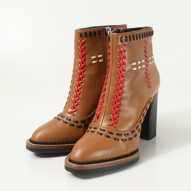 GS3437▼未使用▼イタリア製*トッズ TOD'S*Gypsy ホイップステッチ レザー サイドジップ アンクル ブーツ 靴 35.5(22.5cm相当) ブラウン系拍卖