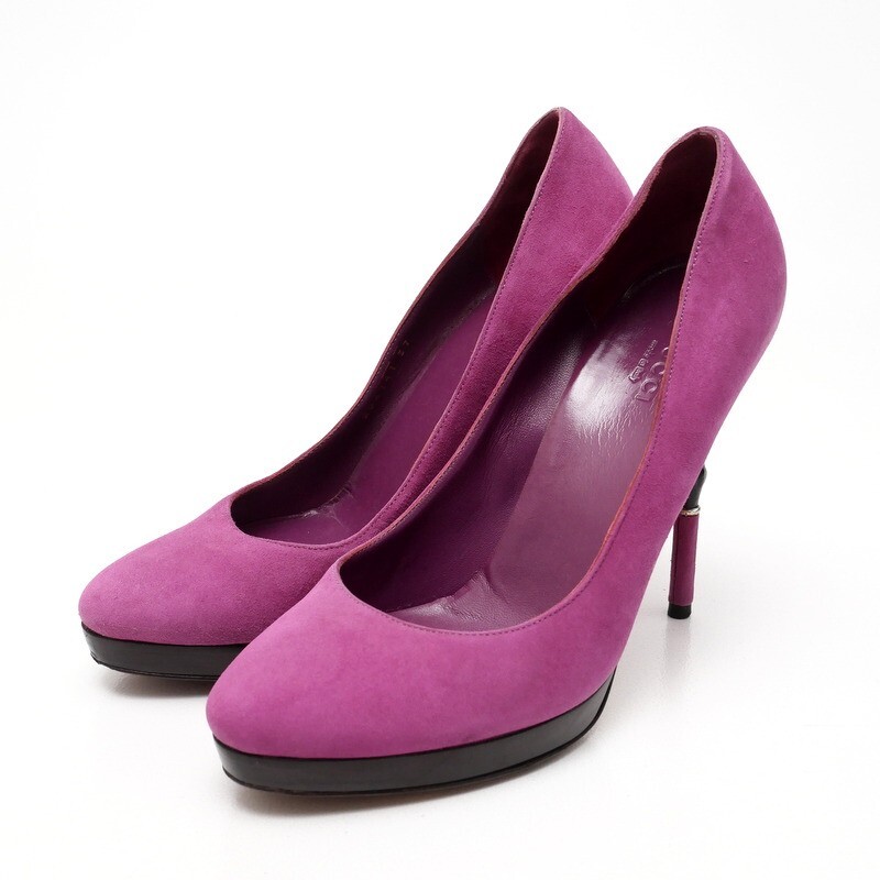 MI2511*イタリア製 GUCCI グッチ Size 37 バンブー装飾 スエードレザー パンプス 靴 パープル拍卖