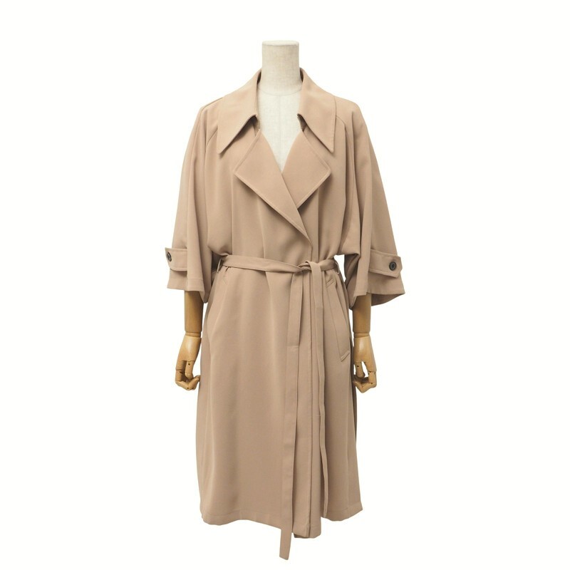 TJ5858〇ソブ ダブルスタンダードクロージング Sov. DOUBLE STANDARD CLOTHING*ベルテッドコート*スリット*ロングコート*F*ベージュ拍卖