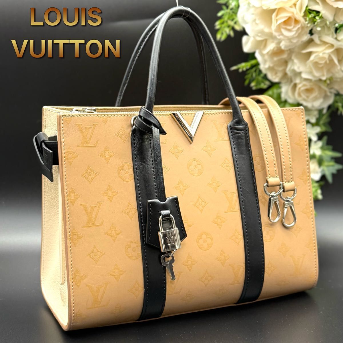 LOUIS VUITTON ルイヴィトン モノグラム ヴェリートートMM ベージュ ハンドバッグ 2way レディース N94拍卖