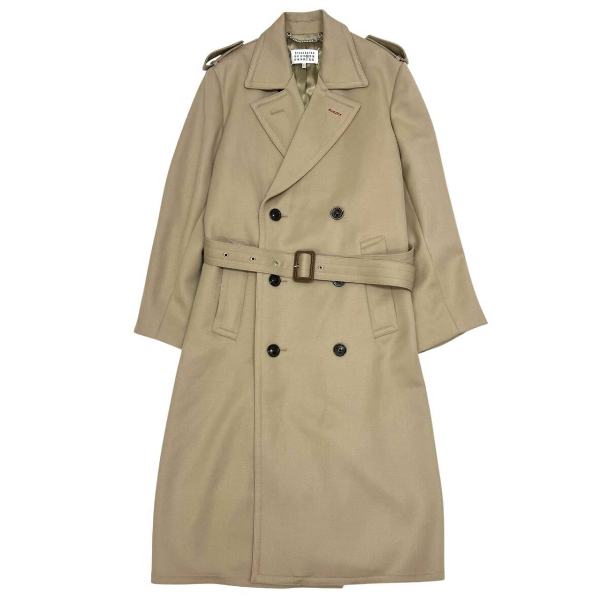 マルタンマルジェラ ベルテッド トレンチコート オーバーサイズ ベージュ系 ウール S50AH0102 メンズ サイズ46拍卖