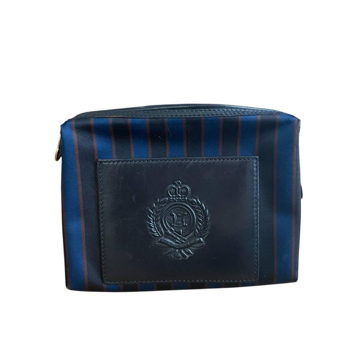 CELINE セリーヌ オールド ナイロン レザー ポーチ セカンドバッグ トリオンフ ストライプ M92 ネイビー系拍卖