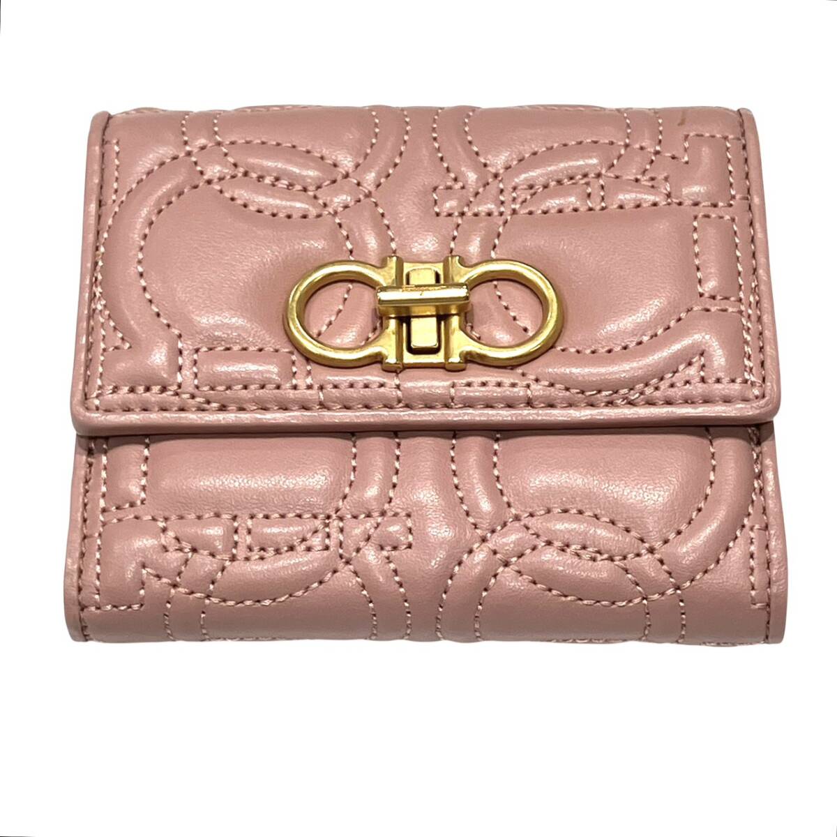 Salvatore Ferragamo フェラガモ ガンチーニ レザー 二つ折り財布 レディース ピンク系拍卖