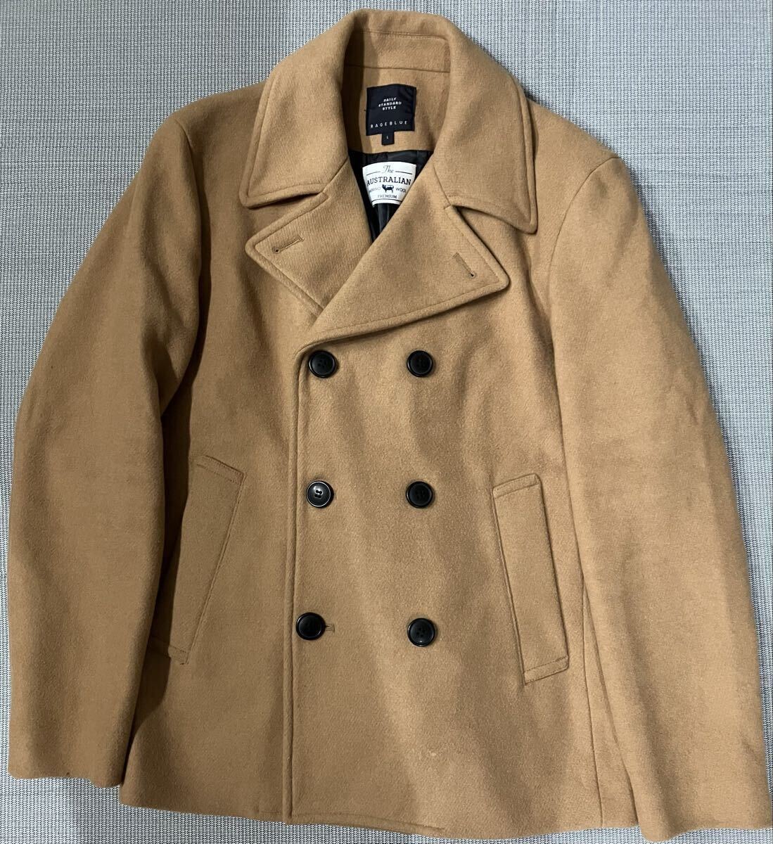 RAGEBLUE 羊タグ付き メリノウールコート Lサイズ 冬物アウター レイジブルー シンプル ポケット付き メリノウール 上品 通勤 防寒拍卖
