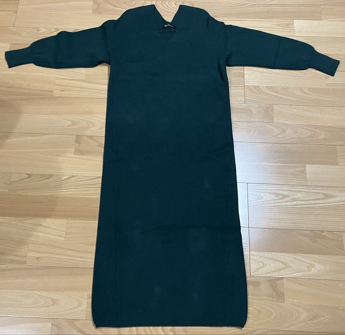 Anne Coquine ニットワンピース アンコキーヌ Vネック ワンピ レディース 古着 Mサイズ ダークグリーン ロングワンピース拍卖