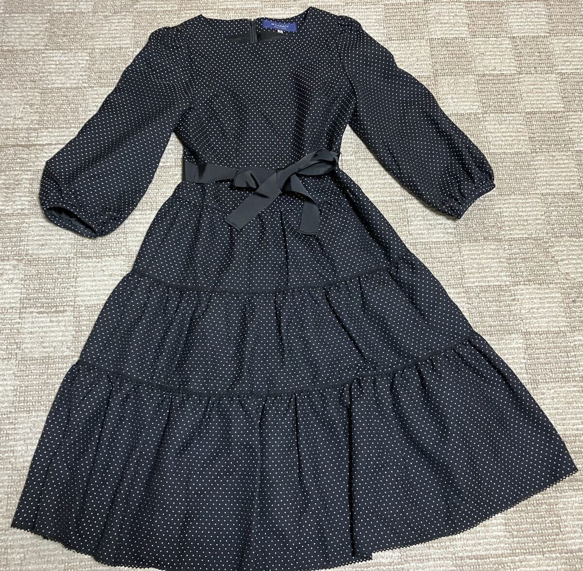 M'S GRACY ドット柄ワンピース エムズグレィシー レディース ワンピ 可愛い 上品 きれいめ ブラック 古着 日本製 水玉模様 拍卖