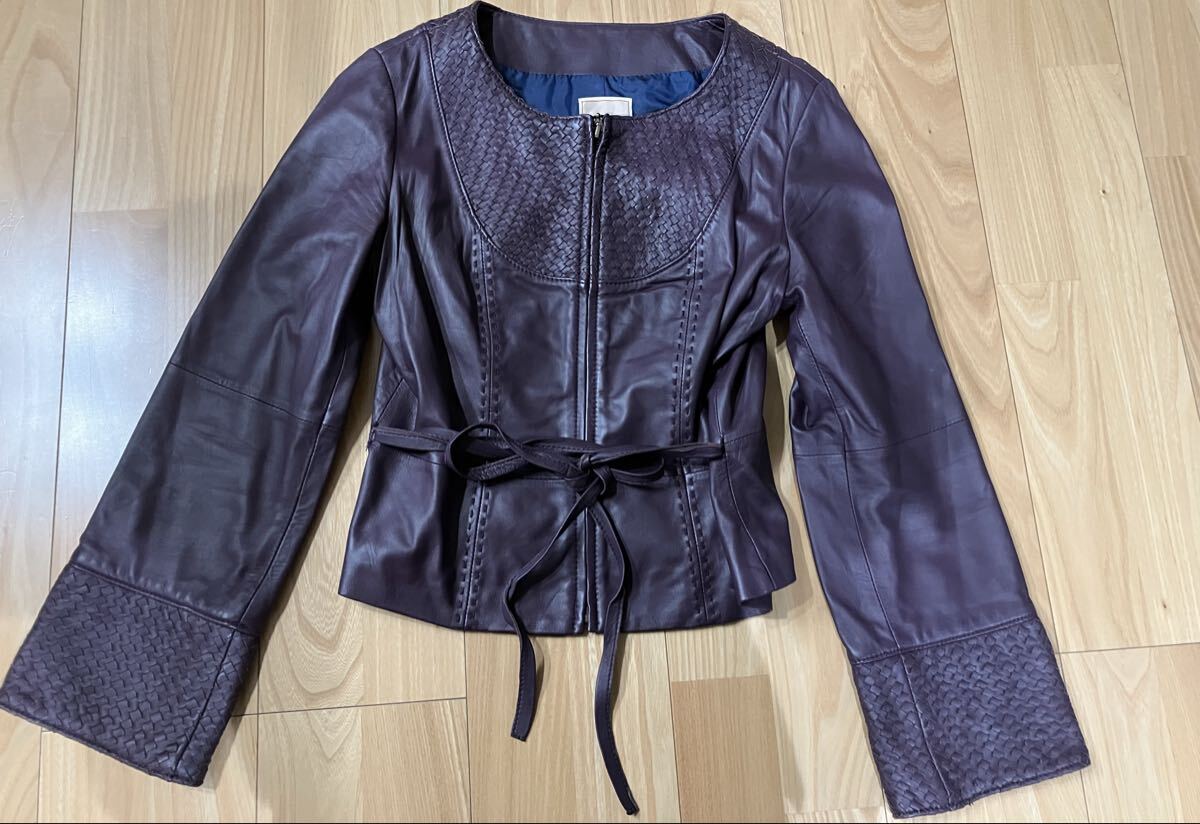 Sybilla イントレチャート レザージャケット シビラ 羊革 ベルト付き 古着 上着 Lサイズ レディース アウター 個性派 上品 拍卖