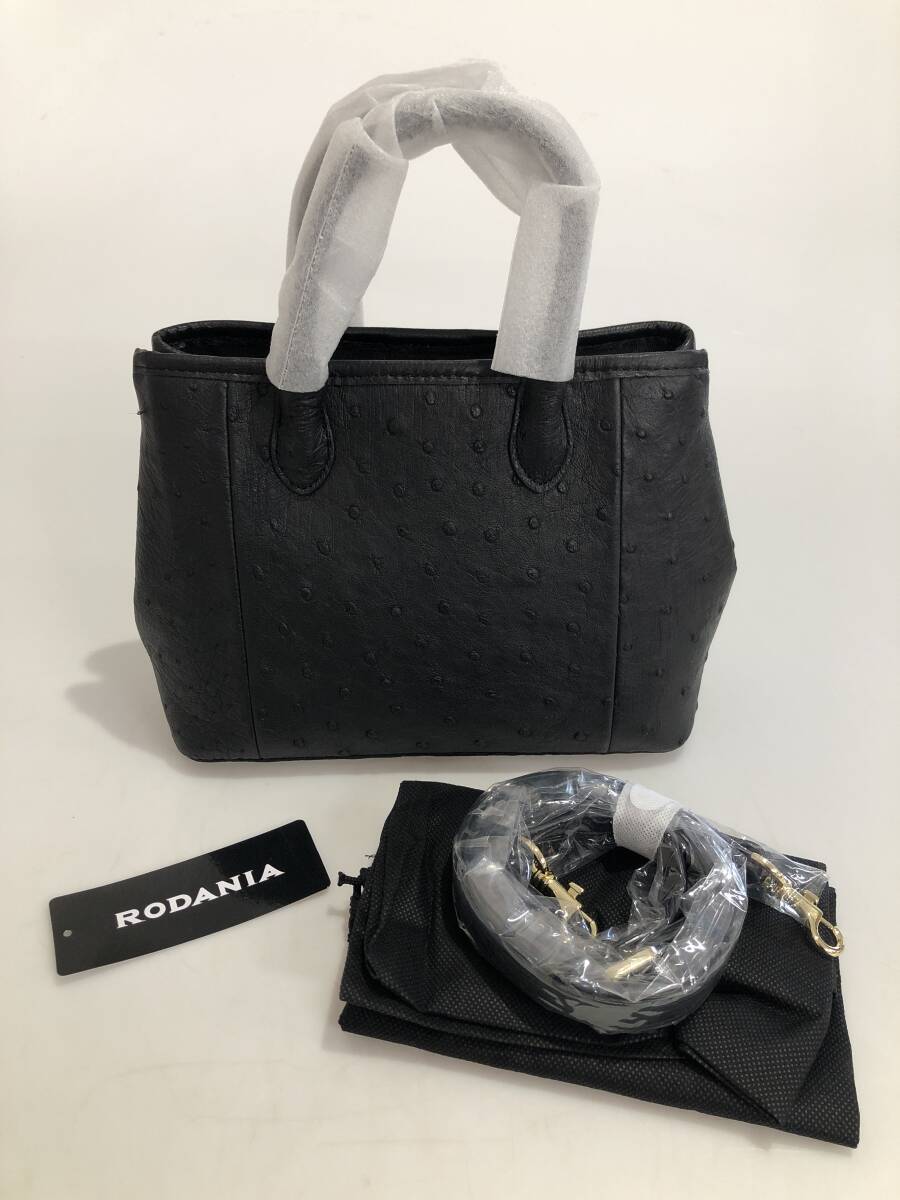 HB5159 RODANIA オーストリッチ ハンドバッグ ショルダーバッグ 2way ロダニア レザー ブラック 鞄 婦人バッグ 専用袋 未使用品拍卖