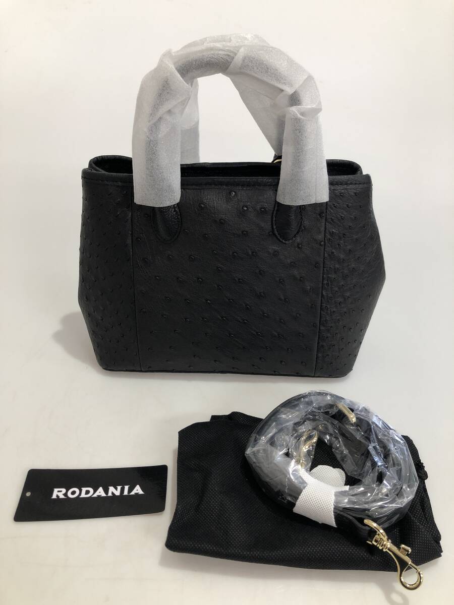 HB5160 RODANIA オーストリッチ ハンドバッグ ショルダーバッグ 2way ロダニア レザー ブラック 鞄 婦人バッグ 専用袋 未使用品拍卖
