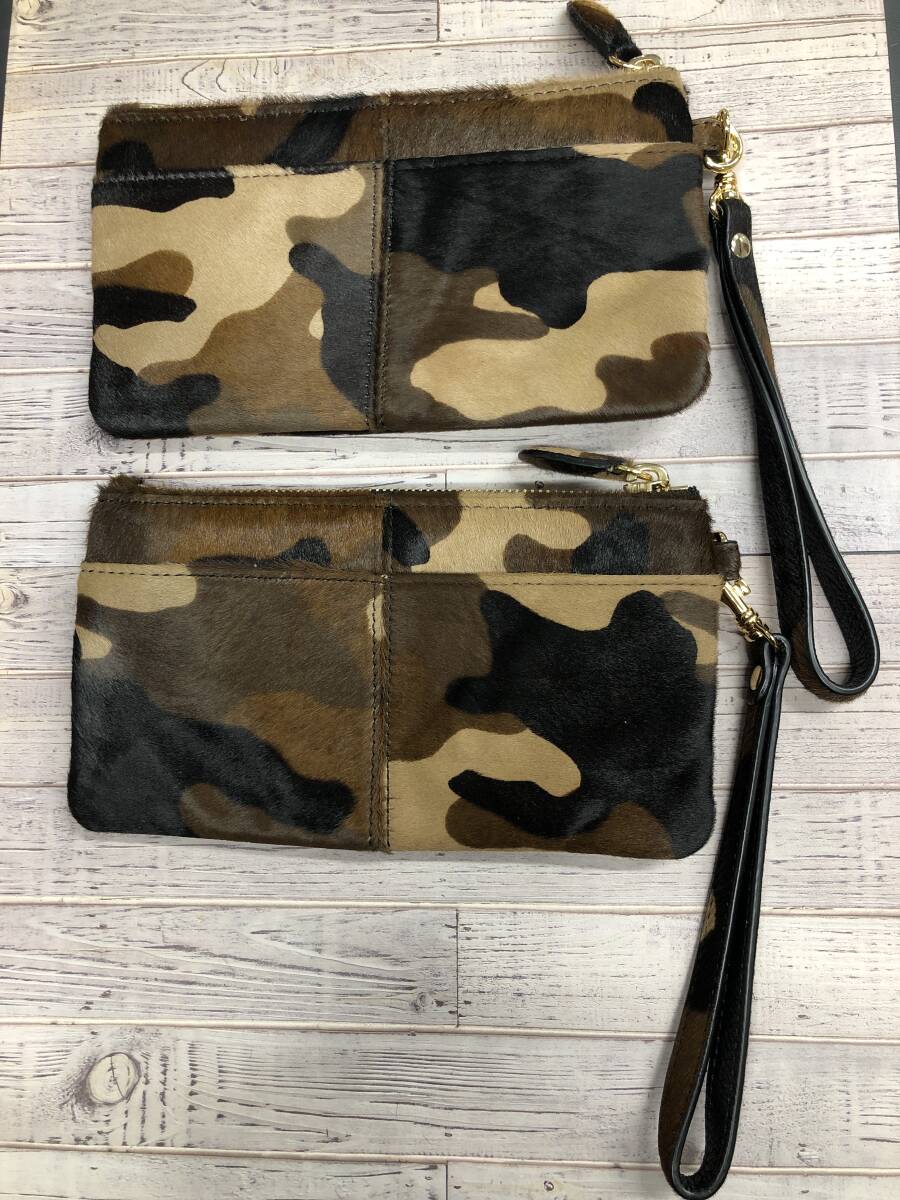 HB5163  ハラコ フラットポーチ 迷彩 カモフラ柄 2個セット マルチポーチ 持ち手付 ポーチ 通帳入れ カード入れ 小物入れ拍卖