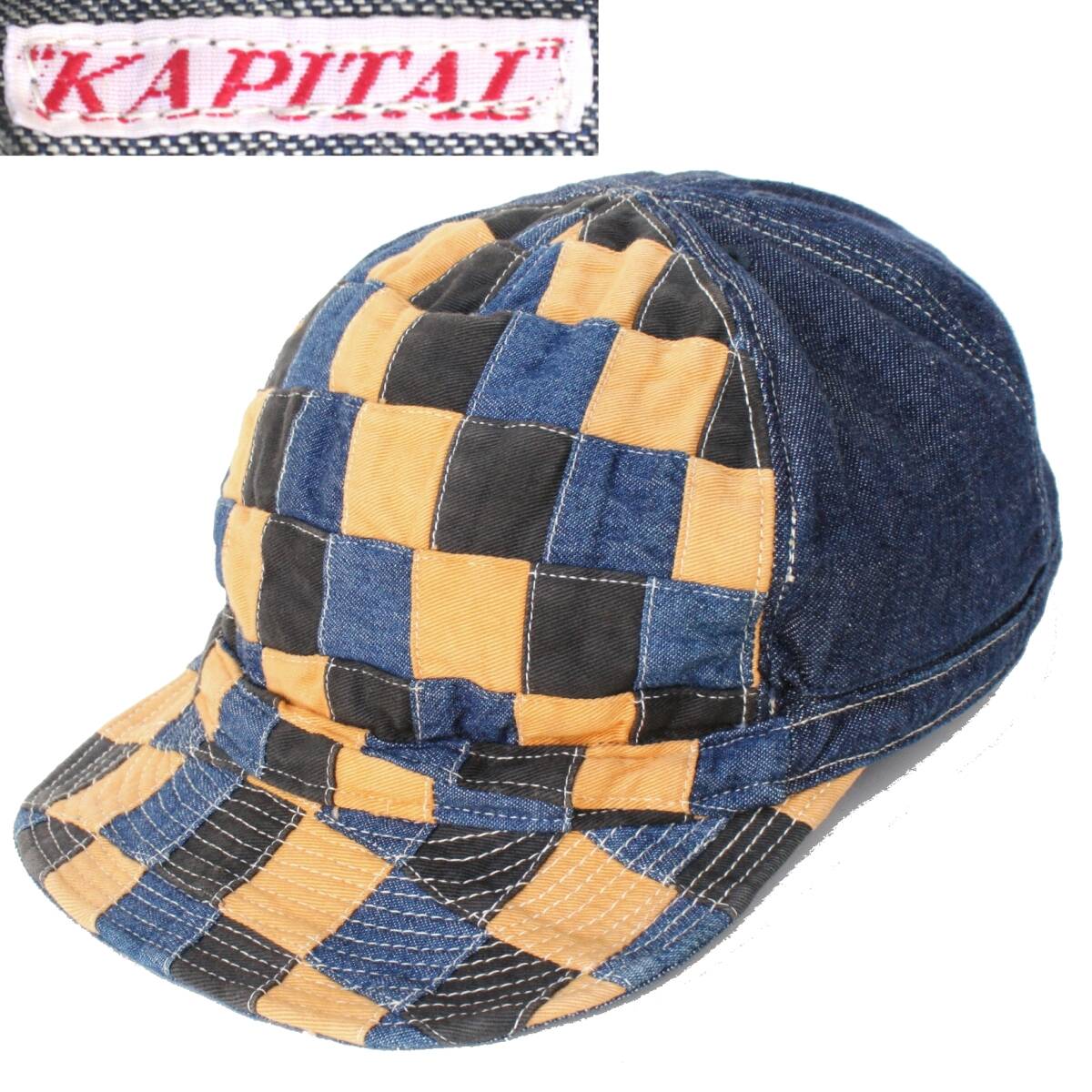 (51833)美品良品KAPITALキャピタル デニム キャップ パッチワーク ヴィンテージ加工 約62cm(キャスケット ハット キャップ 帽子カントリー)拍卖