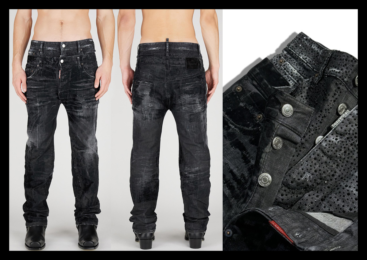 定価28.9万 ディースクエアード DSQUARED2 職人の拘りが光る ショーツが融合!ラインストーン付 レイヤードデニムパンツ イタリア製 42拍卖